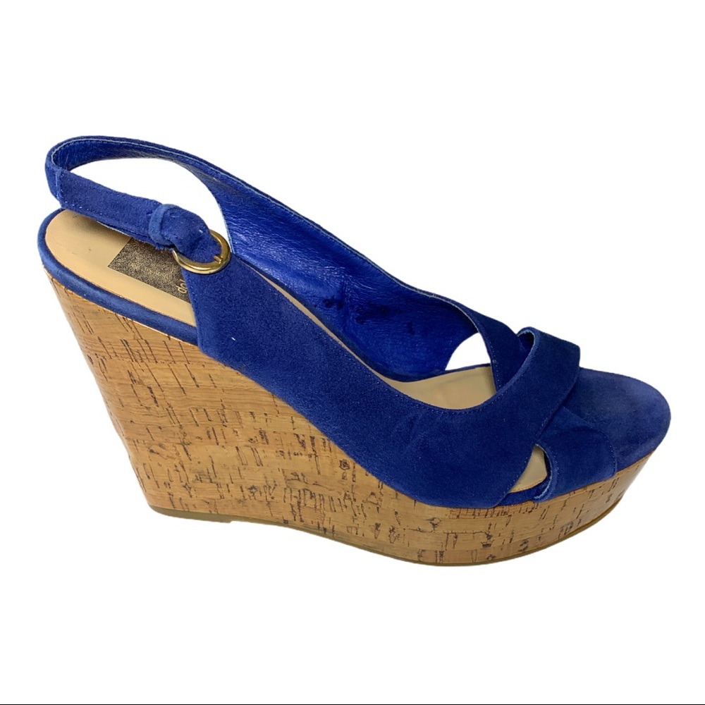 DOLCE VITA Women’s Jill Open Toe Slingback  Wedge Sandal Suede Blue Size 9.5